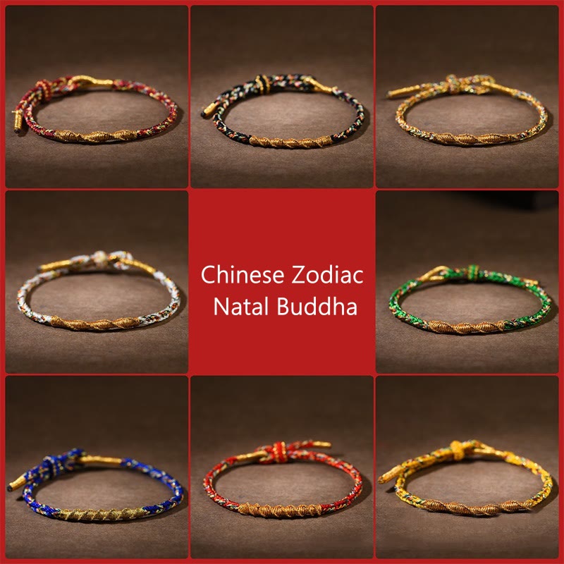 BWOOOH Handmade Chinese Zodiac Natal Buddha Luck Strength Braided Rope Bracelet