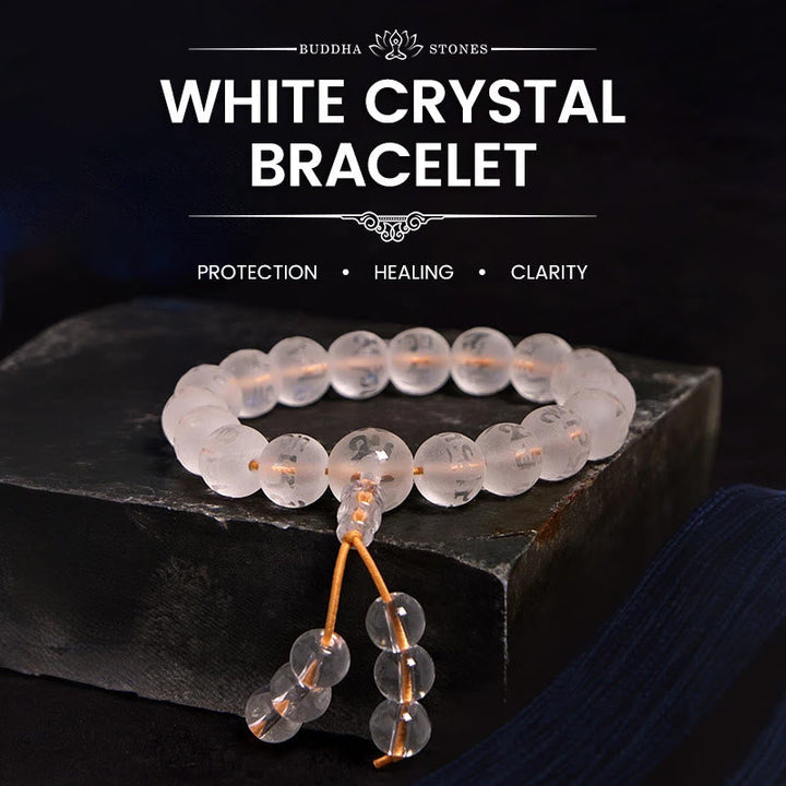 BWOOOH Tibet White Crystal Black Onyx Om Mani Padme Hum Meditation Bracelet