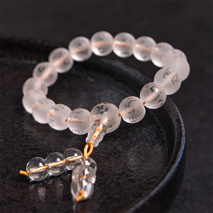 BWOOOH Tibet White Crystal Black Onyx Om Mani Padme Hum Meditation Bracelet