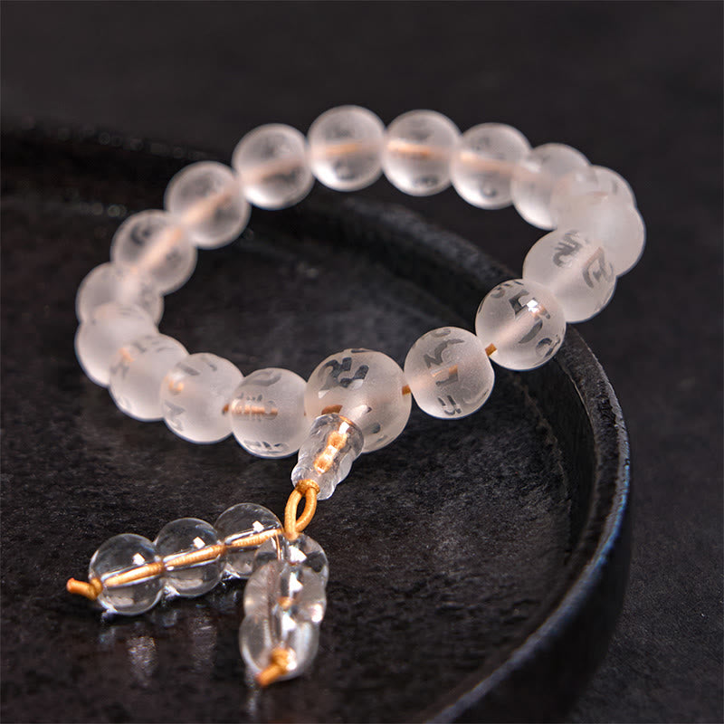 BWOOOH Tibet White Crystal Black Onyx Om Mani Padme Hum Meditation Bracelet