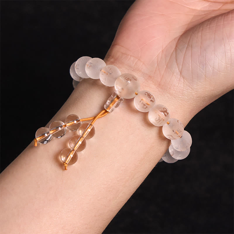 BWOOOH Tibet White Crystal Black Onyx Om Mani Padme Hum Meditation Bracelet