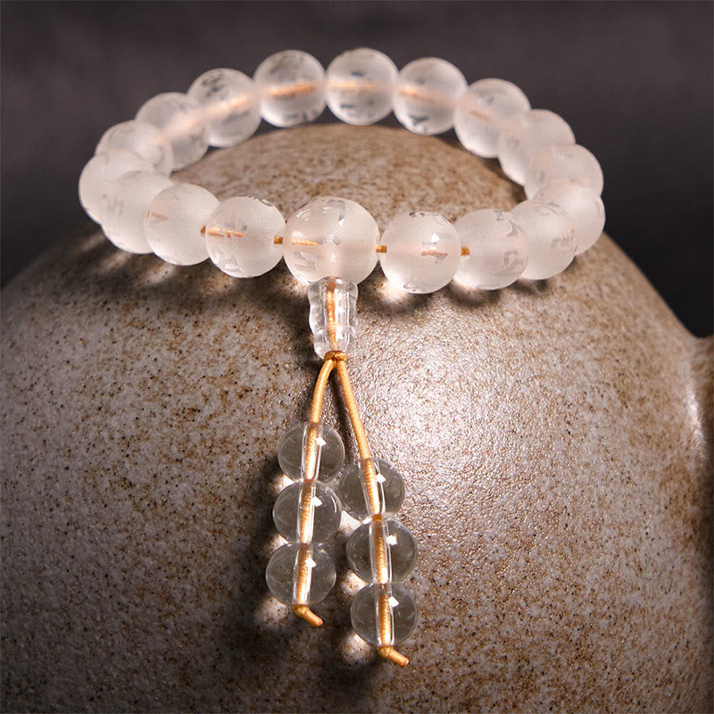BWOOOH Tibet White Crystal Black Onyx Om Mani Padme Hum Meditation Bracelet