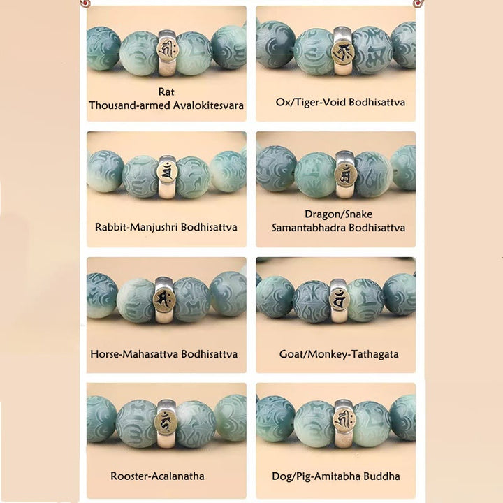 BWOOOH Chinese Zodiac Natal Buddha Bodhi Seed Om Mani Padme Hum Engraved Wisdom Bracelet