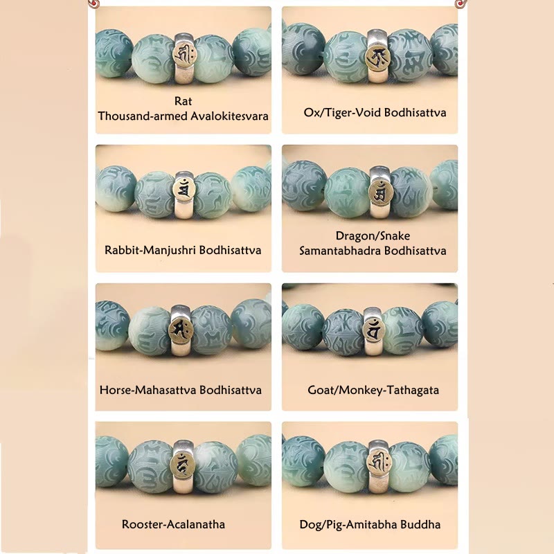 BWOOOH Chinese Zodiac Natal Buddha Bodhi Seed Om Mani Padme Hum Engraved Wisdom Bracelet