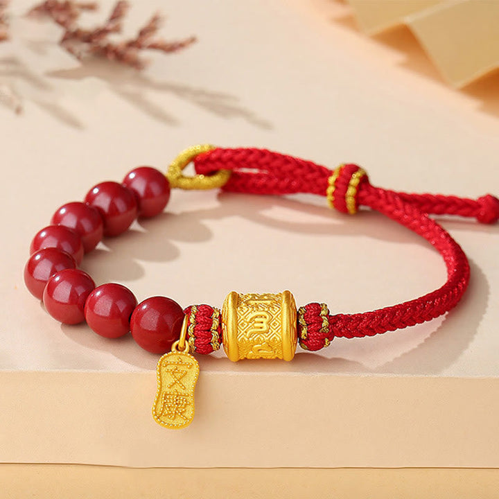 BWOOOH 999 Sterling Silver Six True Words Om Mani Padme Hum Cinnabar Blessing String Bracelet
