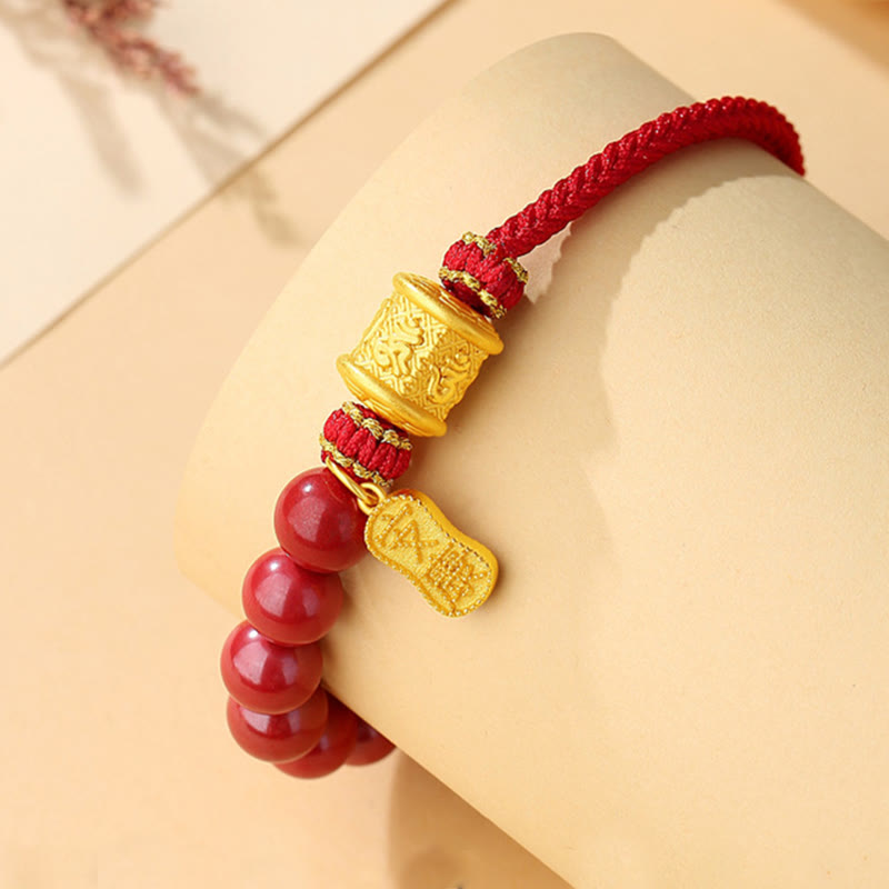 BWOOOH 999 Sterling Silver Six True Words Om Mani Padme Hum Cinnabar Blessing String Bracelet