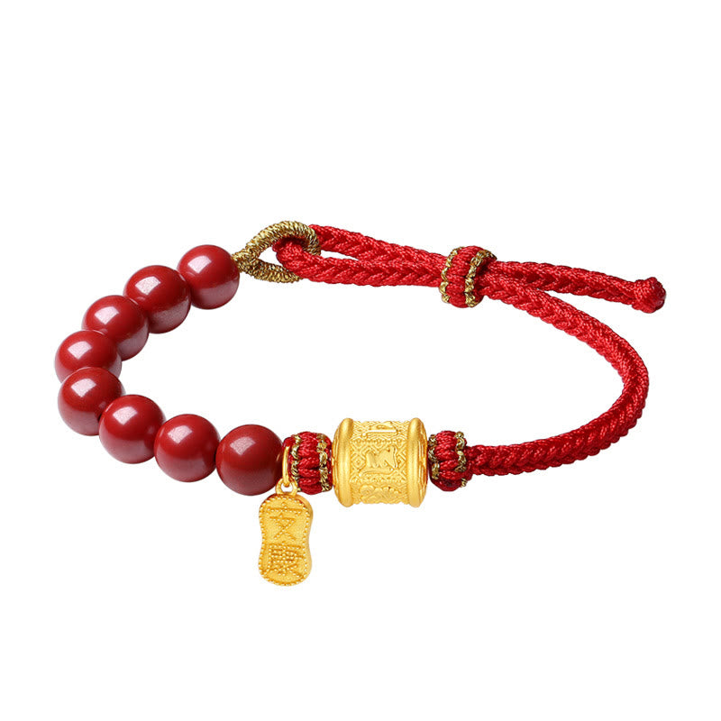 BWOOOH 999 Sterling Silver Six True Words Om Mani Padme Hum Cinnabar Blessing String Bracelet