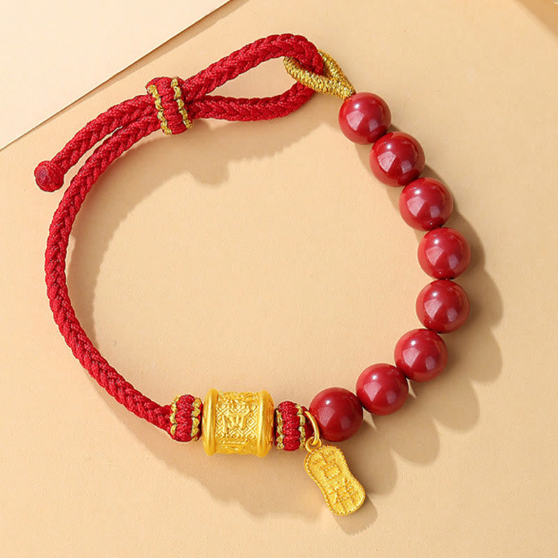 BWOOOH 999 Sterling Silver Six True Words Om Mani Padme Hum Cinnabar Blessing String Bracelet