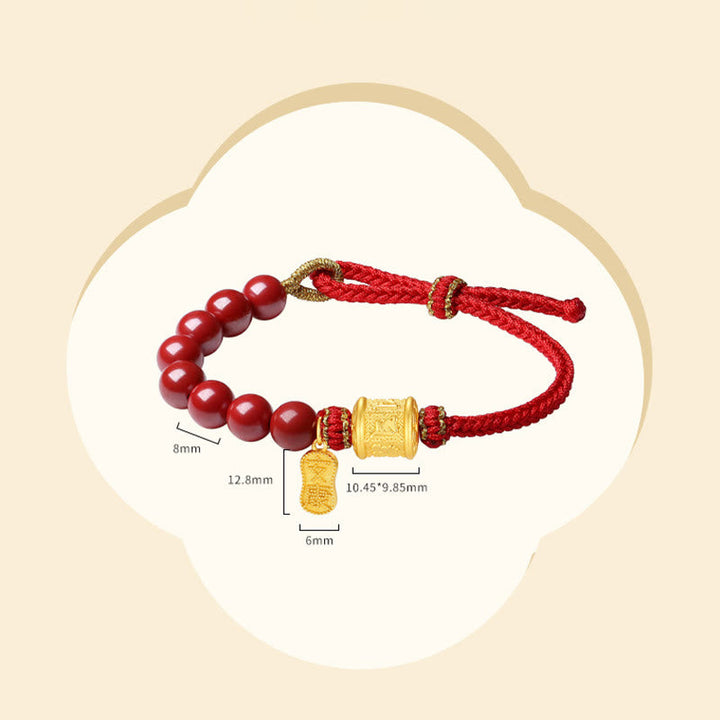 BWOOOH 999 Sterling Silver Six True Words Om Mani Padme Hum Cinnabar Blessing String Bracelet