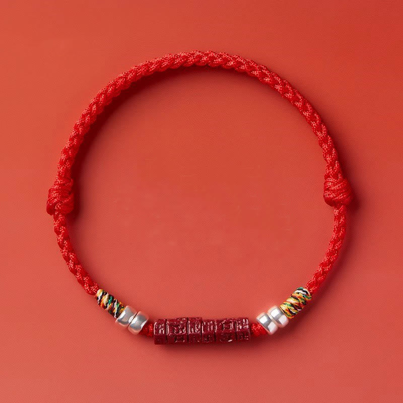 BWOOOH 925 Sterling Silver Om Mani Padme Hum Cinnabar Blessing Child Adult Bracelet