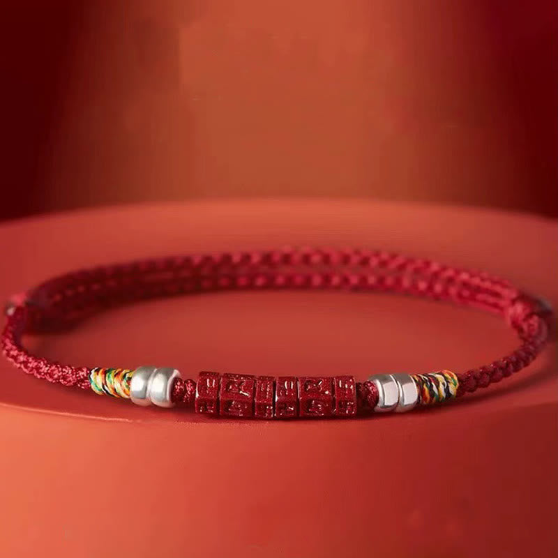 BWOOOH 925 Sterling Silver Om Mani Padme Hum Cinnabar Blessing Child Adult Bracelet
