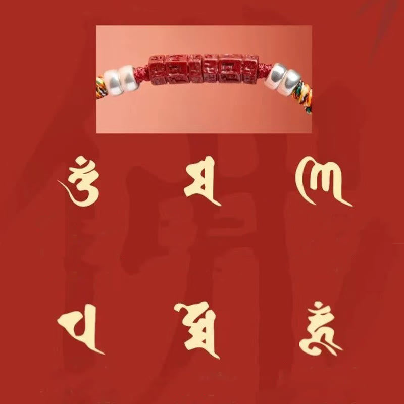 BWOOOH 925 Sterling Silver Om Mani Padme Hum Cinnabar Blessing Child Adult Bracelet