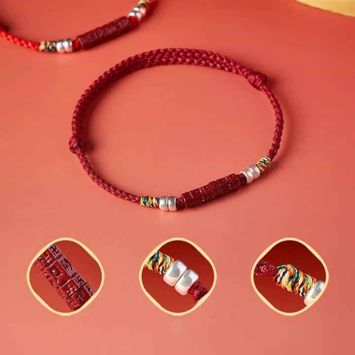 BWOOOH 925 Sterling Silver Om Mani Padme Hum Cinnabar Blessing Child Adult Bracelet