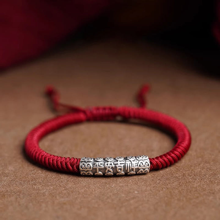 BWOOOH Handmade 999 Sterling Silver Peace and Good Fortune Om Mani Padme Hum Luck Rope Bracelet