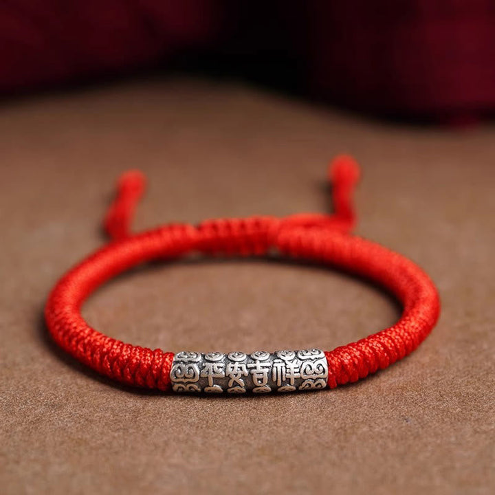 BWOOOH Handmade 999 Sterling Silver Peace and Good Fortune Om Mani Padme Hum Luck Rope Bracelet