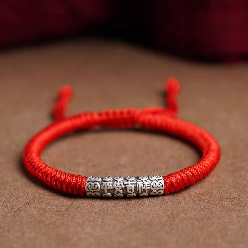 BWOOOH Handmade 999 Sterling Silver Peace and Good Fortune Om Mani Padme Hum Luck Rope Bracelet