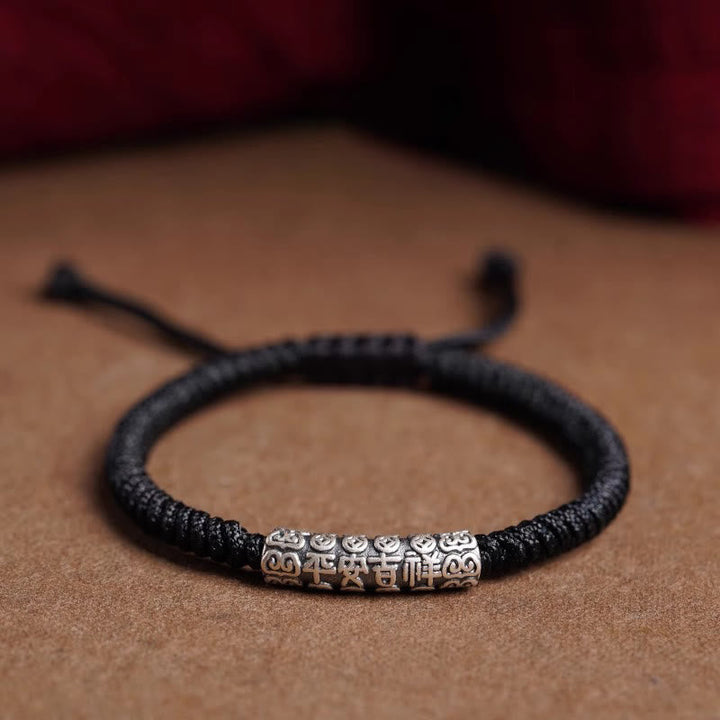 BWOOOH Handmade 999 Sterling Silver Peace and Good Fortune Om Mani Padme Hum Luck Rope Bracelet