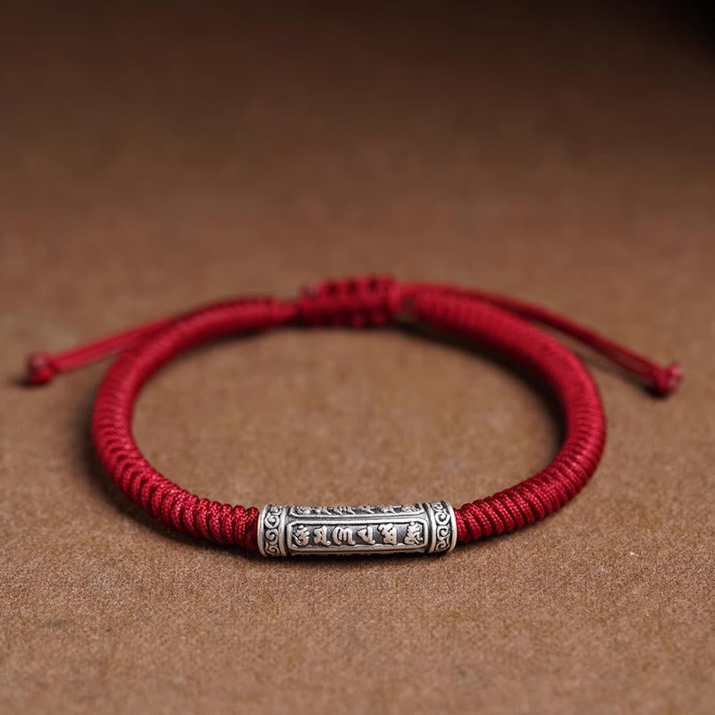 BWOOOH Handmade 999 Sterling Silver Peace and Good Fortune Om Mani Padme Hum Luck Rope Bracelet