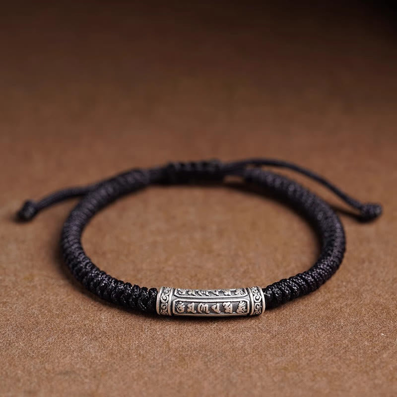 BWOOOH Handmade 999 Sterling Silver Peace and Good Fortune Om Mani Padme Hum Luck Rope Bracelet