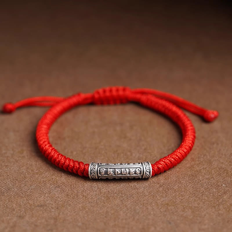 BWOOOH Handmade 999 Sterling Silver Peace and Good Fortune Om Mani Padme Hum Luck Rope Bracelet