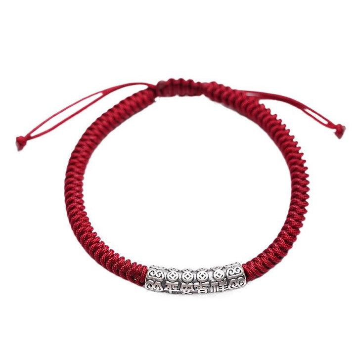 BWOOOH Handmade 999 Sterling Silver Peace and Good Fortune Om Mani Padme Hum Luck Rope Bracelet