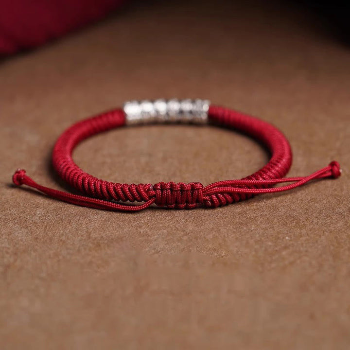 BWOOOH Handmade 999 Sterling Silver Peace and Good Fortune Om Mani Padme Hum Luck Rope Bracelet