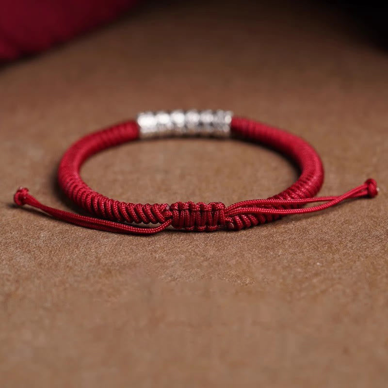BWOOOH Handmade 999 Sterling Silver Peace and Good Fortune Om Mani Padme Hum Luck Rope Bracelet