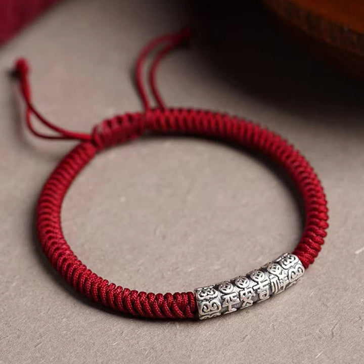 BWOOOH Handmade 999 Sterling Silver Peace and Good Fortune Om Mani Padme Hum Luck Rope Bracelet