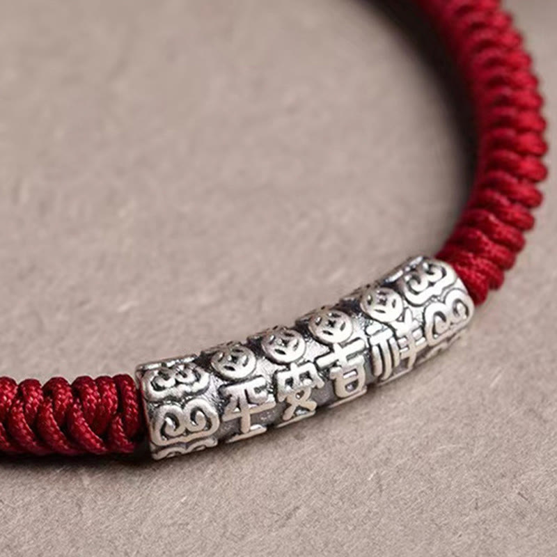 BWOOOH Handmade 999 Sterling Silver Peace and Good Fortune Om Mani Padme Hum Luck Rope Bracelet