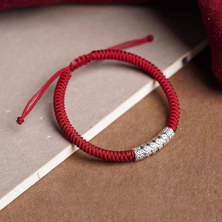 BWOOOH Handmade 999 Sterling Silver Peace and Good Fortune Om Mani Padme Hum Luck Rope Bracelet