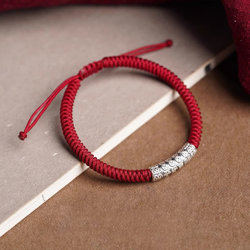 BWOOOH Handmade 999 Sterling Silver Peace and Good Fortune Om Mani Padme Hum Luck Rope Bracelet