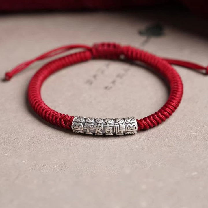 BWOOOH Handmade 999 Sterling Silver Peace and Good Fortune Om Mani Padme Hum Luck Rope Bracelet