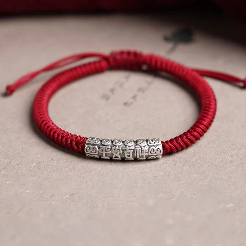 BWOOOH Handmade 999 Sterling Silver Peace and Good Fortune Om Mani Padme Hum Luck Rope Bracelet