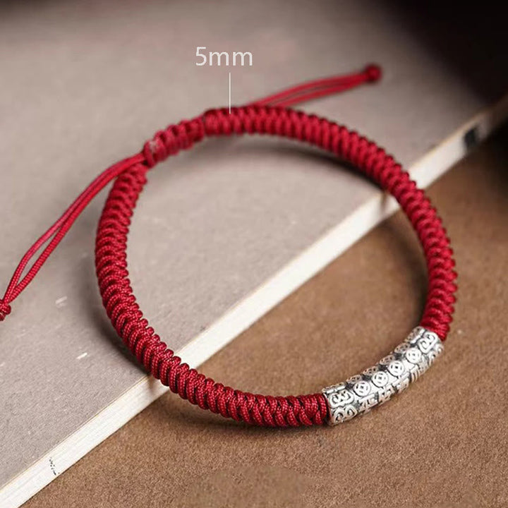 BWOOOH Handmade 999 Sterling Silver Peace and Good Fortune Om Mani Padme Hum Luck Rope Bracelet