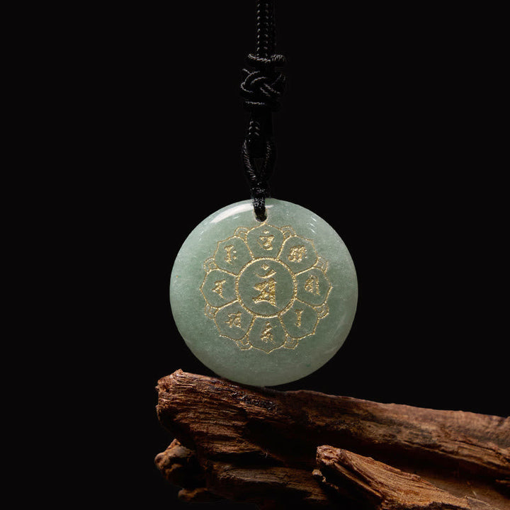 BWOOOH Om Mani Padme Hum Natural Crystal Black Obsidian Strength Necklace Pendant