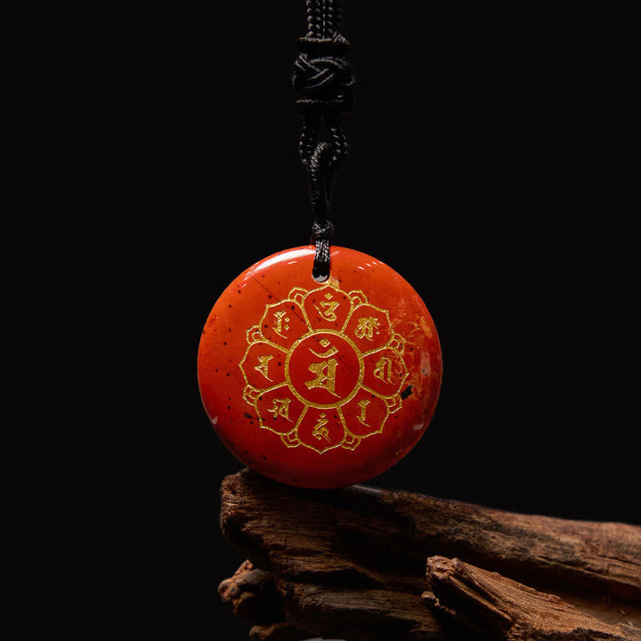 BWOOOH Om Mani Padme Hum Natural Crystal Black Obsidian Strength Necklace Pendant