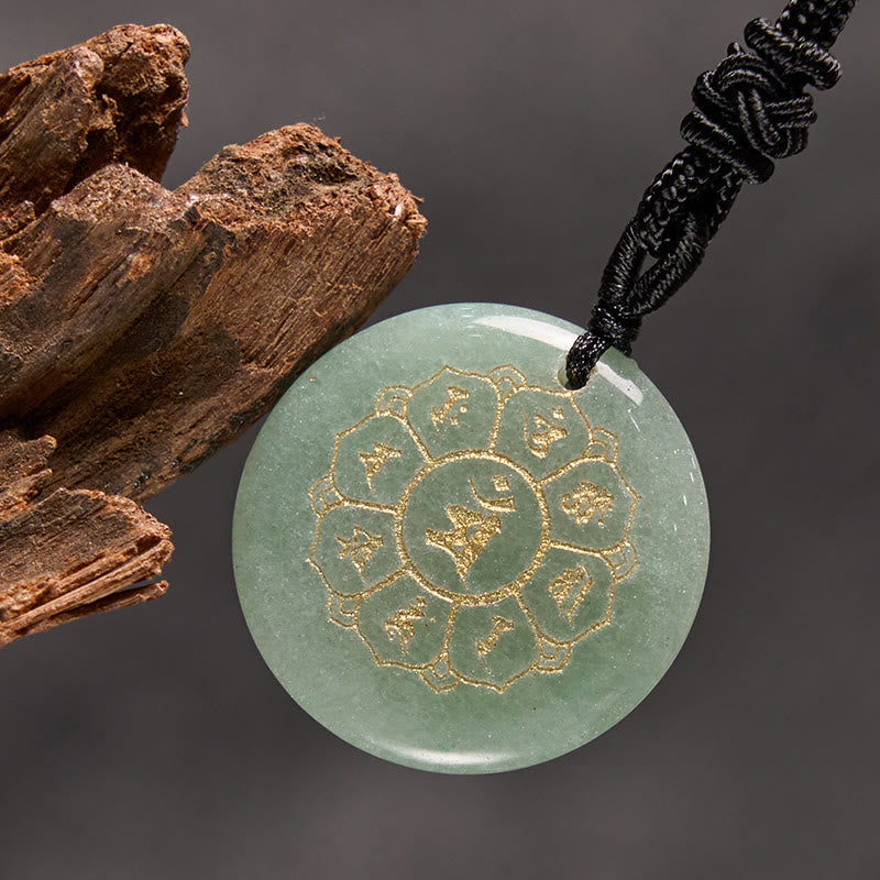 BWOOOH Om Mani Padme Hum Natural Crystal Black Obsidian Strength Necklace Pendant