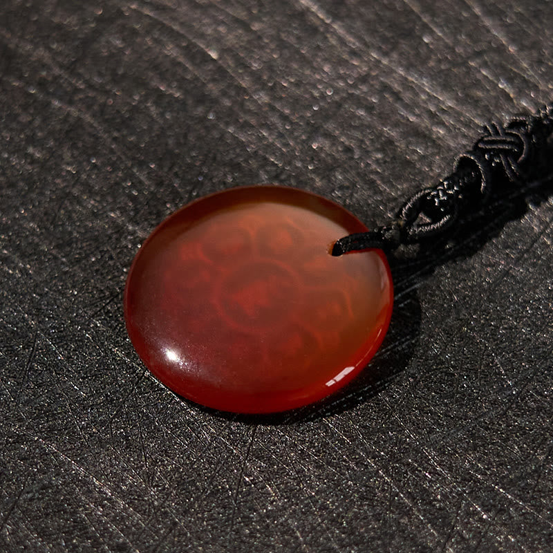 BWOOOH Om Mani Padme Hum Natural Crystal Black Obsidian Strength Necklace Pendant