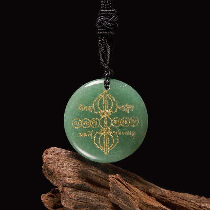 BWOOOH Vajra Dorje Sanskrit Pattern Natural Various Crystal Black Obsidian Fulfilment Necklace Pendant