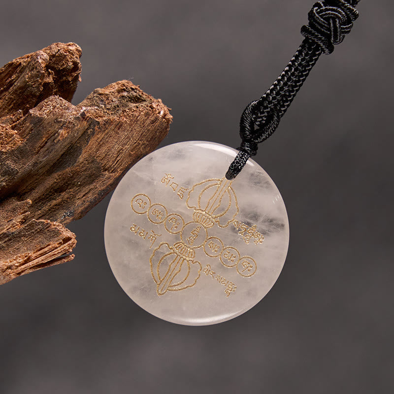 BWOOOH Vajra Dorje Sanskrit Pattern Natural Various Crystal Black Obsidian Fulfilment Necklace Pendant