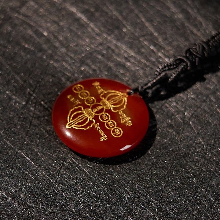 BWOOOH Vajra Dorje Sanskrit Pattern Natural Various Crystal Black Obsidian Fulfilment Necklace Pendant