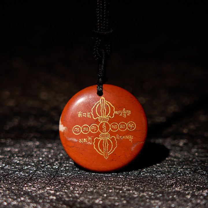 BWOOOH Vajra Dorje Sanskrit Pattern Natural Various Crystal Black Obsidian Fulfilment Necklace Pendant