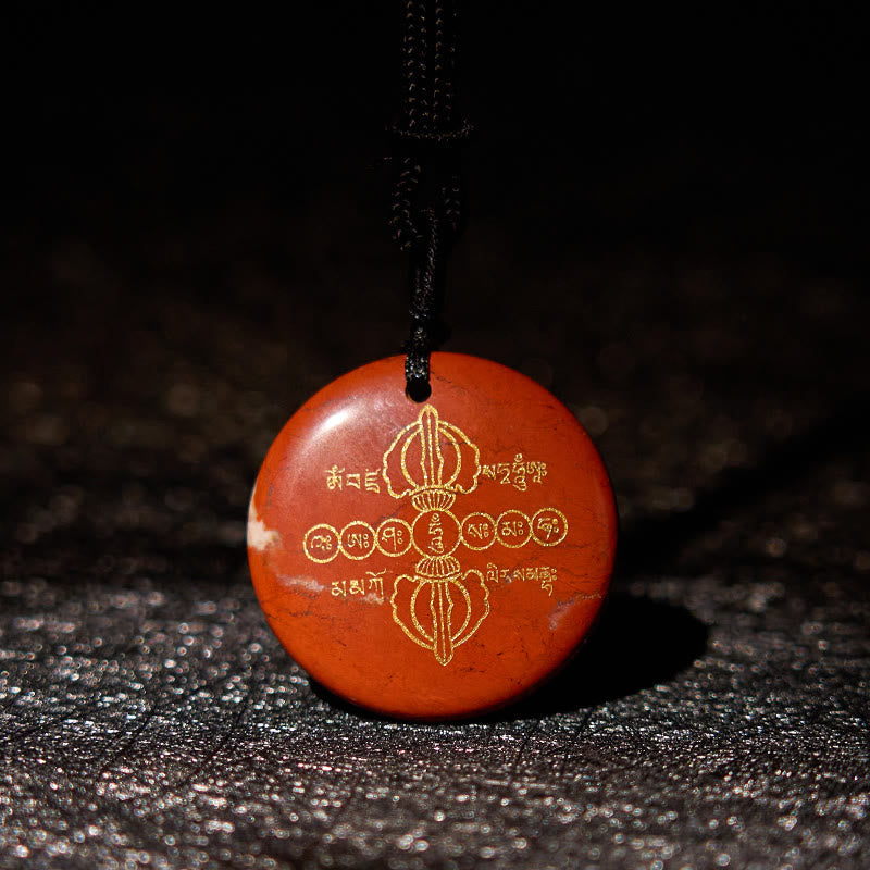 BWOOOH Vajra Dorje Sanskrit Pattern Natural Various Crystal Black Obsidian Fulfilment Necklace Pendant