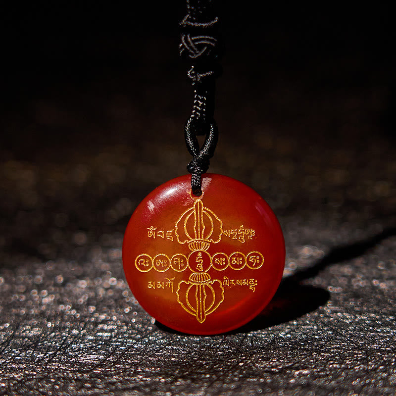 BWOOOH Vajra Dorje Sanskrit Pattern Natural Various Crystal Black Obsidian Fulfilment Necklace Pendant