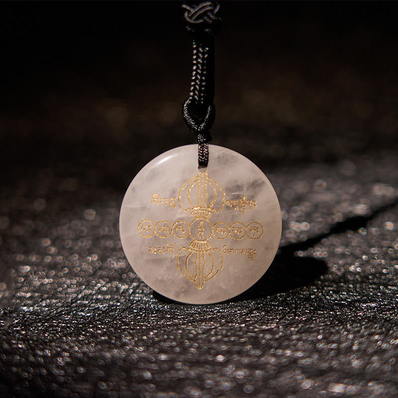 BWOOOH Vajra Dorje Sanskrit Pattern Natural Various Crystal Black Obsidian Fulfilment Necklace Pendant