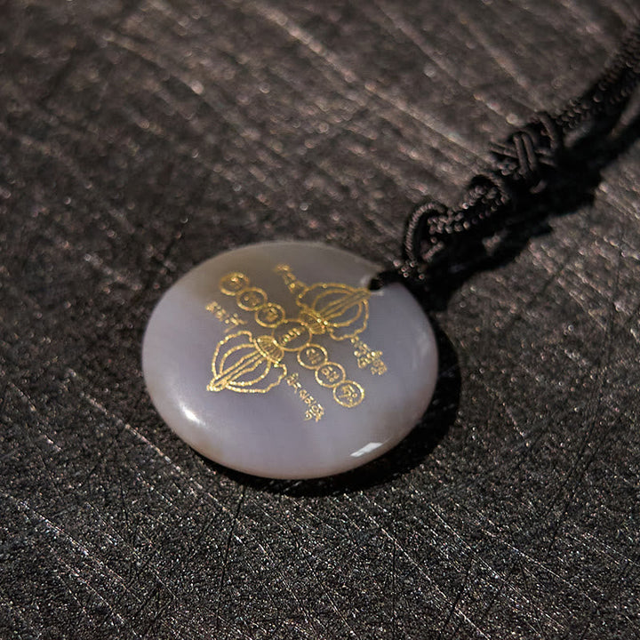 BWOOOH Vajra Dorje Sanskrit Pattern Natural Various Crystal Black Obsidian Fulfilment Necklace Pendant