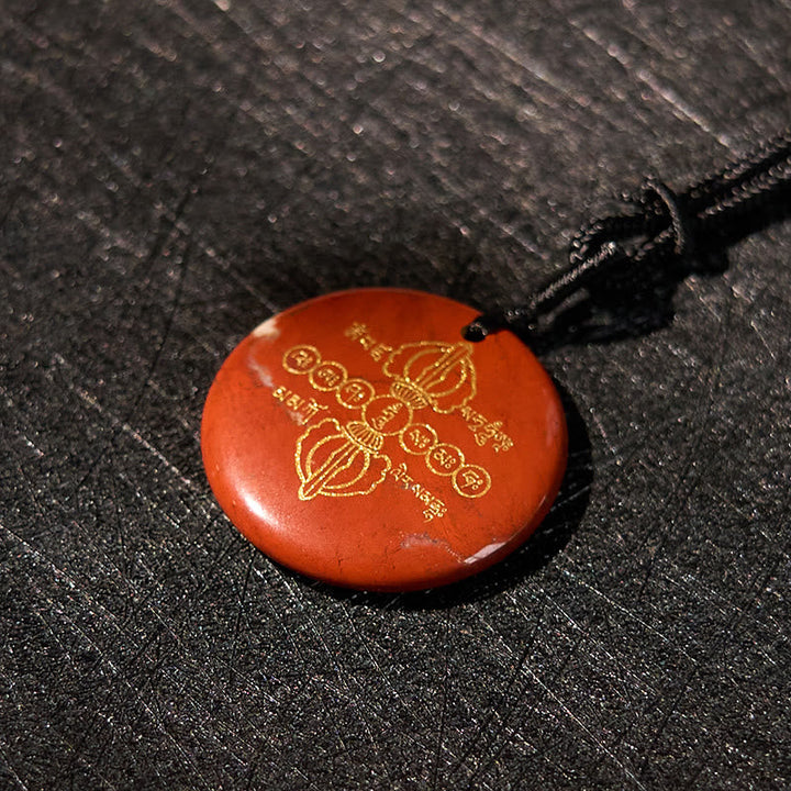 BWOOOH Vajra Dorje Sanskrit Pattern Natural Various Crystal Black Obsidian Fulfilment Necklace Pendant