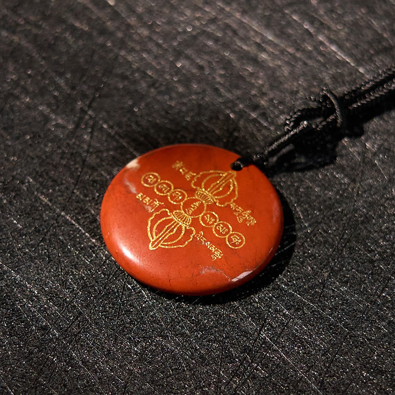 BWOOOH Vajra Dorje Sanskrit Pattern Natural Various Crystal Black Obsidian Fulfilment Necklace Pendant