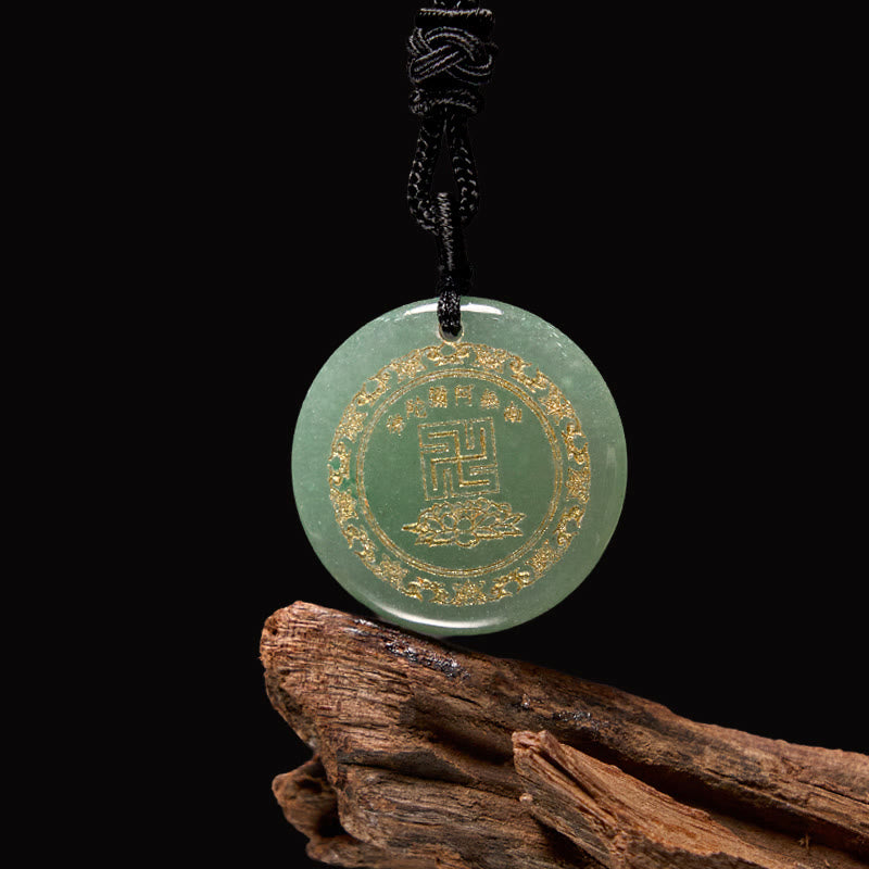 BWOOOH Swastika Lotus Pattern Natural Various Crystal Black Obsidian Purification Necklace Pendant