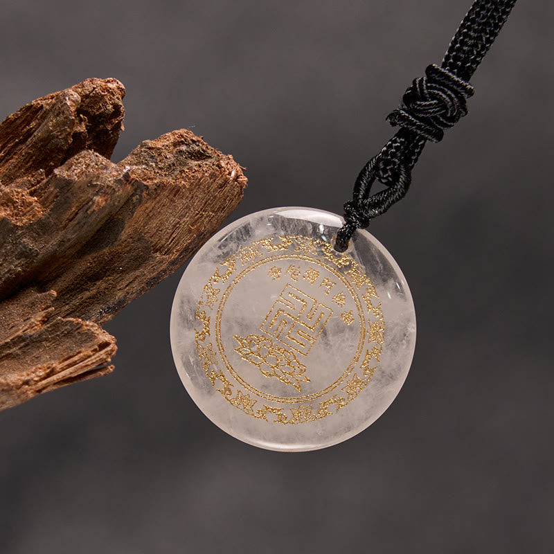 BWOOOH Swastika Lotus Pattern Natural Various Crystal Black Obsidian Purification Necklace Pendant